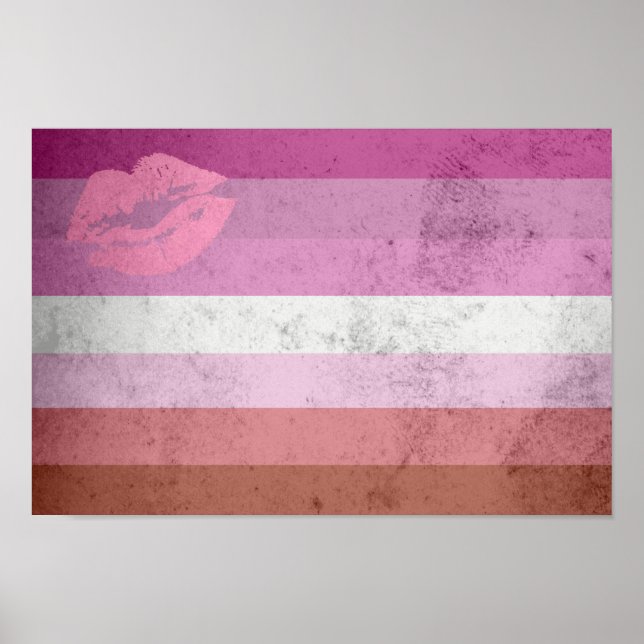 Póster Bandera de orgullo lesbiana con lápiz labial (Frente)
