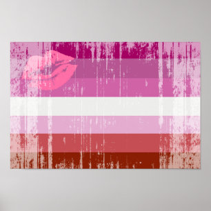Póster Bandera de orgullo lesbiana con lápiz labial