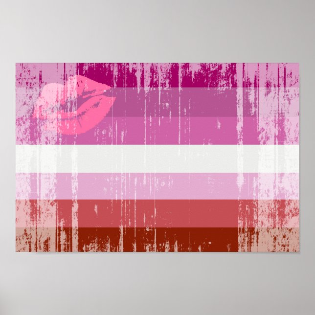 Póster Bandera de orgullo lesbiana con lápiz labial (Frente)