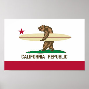 Póster Bandera de oso para surfistas de California
