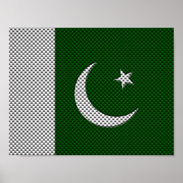 Póster Bandera de Pakistán con efecto de fibra de carbono (Frente)