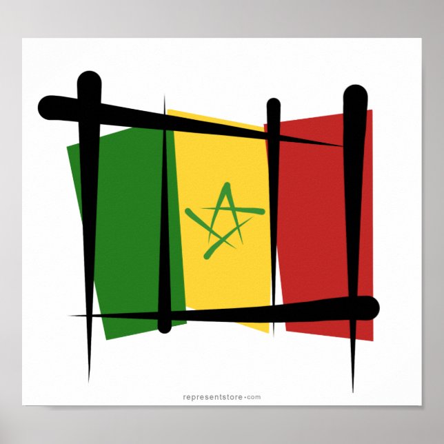 Póster Bandera de pincel de Senegal (Frente)