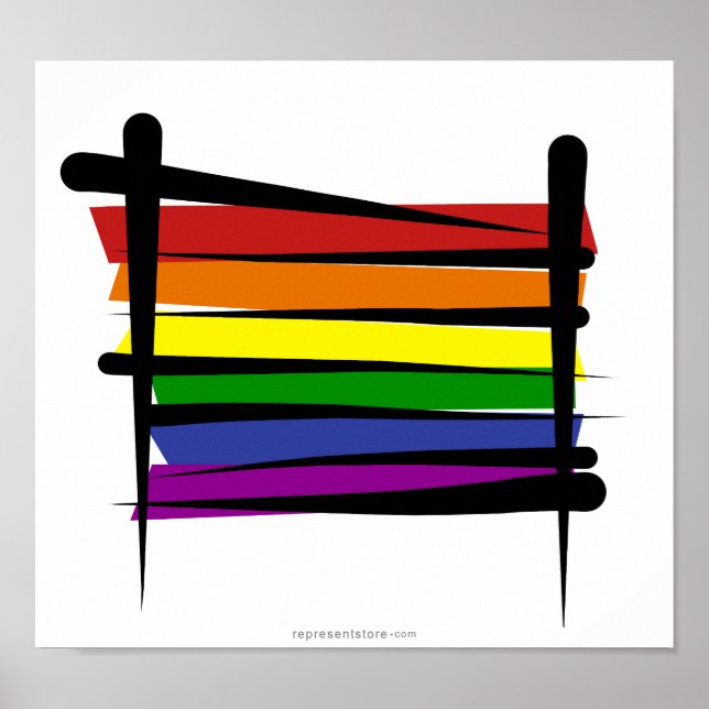 Póster Bandera de pincel del orgullo gay arcoiris (Frente)