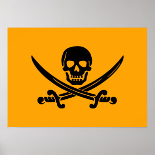 Póster Bandera de pirata alegre amarilla y negra de