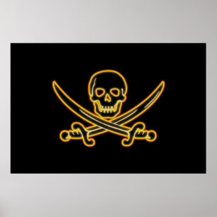 Póster Bandera de pirata alegre de Rogelio que brilla