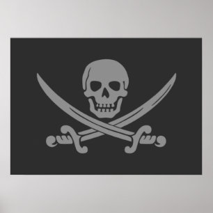 Póster Bandera de pirata alegre gris oscuro de Rogelio