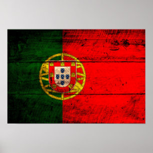 Póster Bandera de Portugal de madera antigua