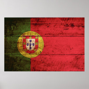 Póster Bandera de Portugal en grano de madera viejo