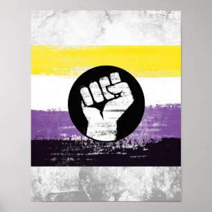 Póster Bandera de protesta pintada no binaria