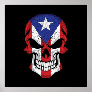 Póster Bandera de Puerto Rico con cráneo sonriente