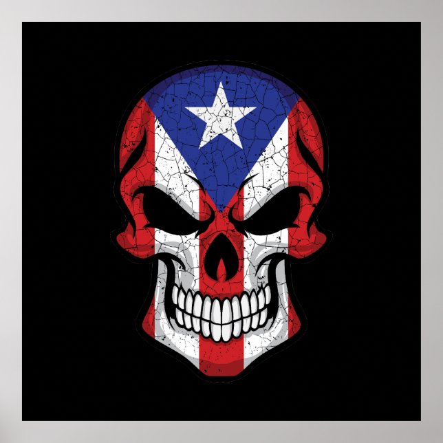Póster Bandera de Puerto Rico con cráneo sonriente (Frente)