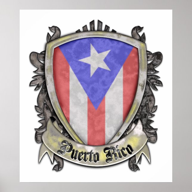 Póster Bandera de Puerto Rico - Escudo Escudo (Frente)