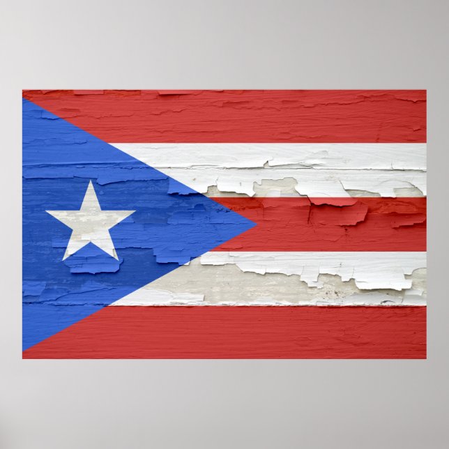 Póster Bandera de Puerto Rico Paint Weathered (Frente)
