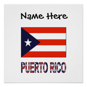 Póster Bandera de Puerto Rico Personalización Azul