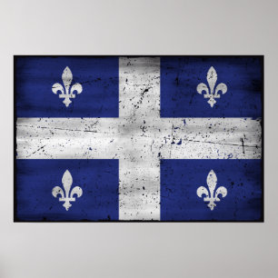 Póster Bandera de Quebec estilo grunge erosionado