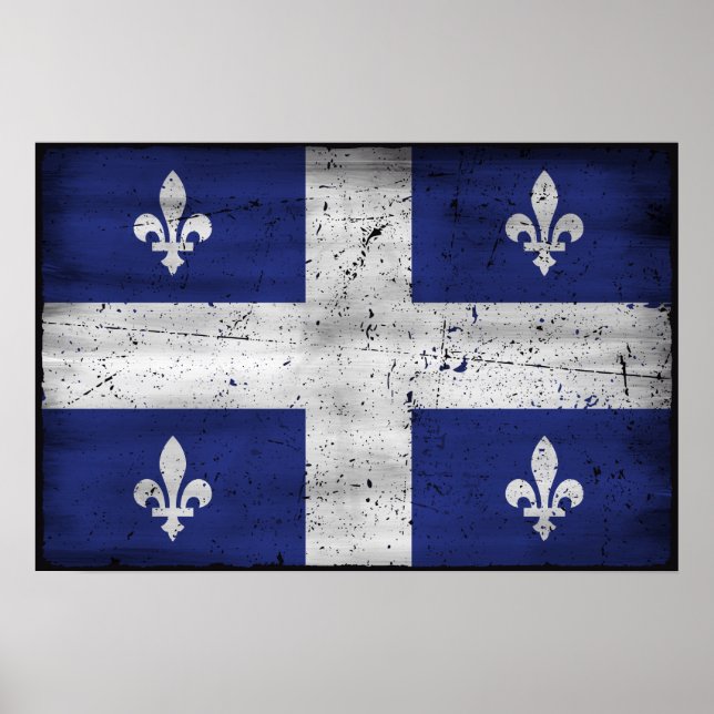 Póster Bandera de Quebec estilo grunge erosionado (Frente)