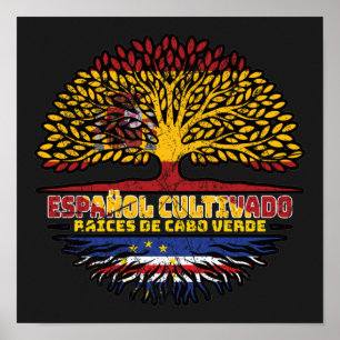 Póster Bandera de raíces de árbol español de Cabo Verde E