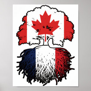 Póster Bandera de raíces de árbol franco-canadienses en F