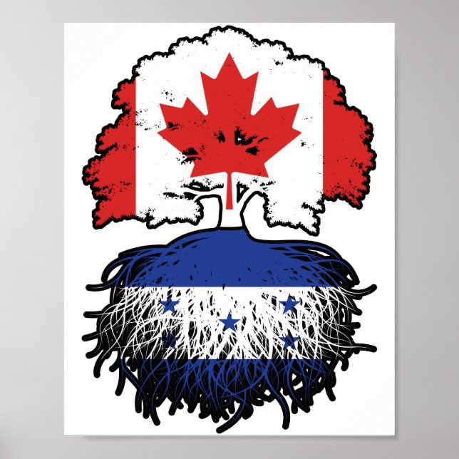 Póster Bandera de raíces de árbol hondureño canadiense en (Frente)