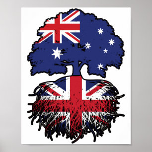 Póster Bandera de raíces de árboles australianos británic
