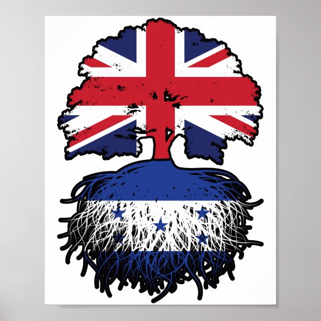 Póster Bandera de raíces de árboles británicos hondureños (Frente)