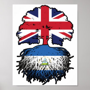 Póster Bandera de raíces de árboles británicos nicaragüen
