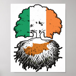 Póster Bandera de raíces de árboles chipriotas irlandeses