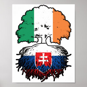 Póster Bandera de raíces de árboles de Irlanda eslovaca