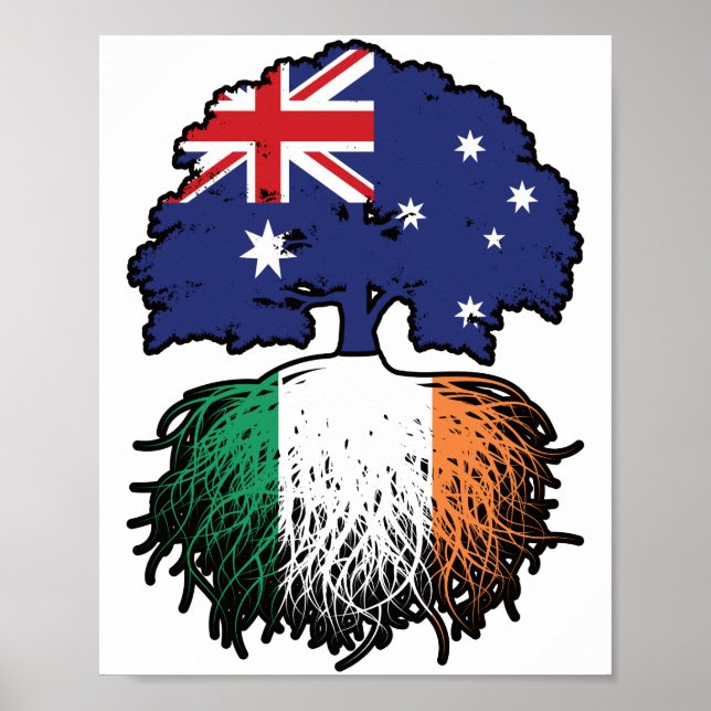 Póster Bandera de raíces de árboles irlandeses australian (Frente)
