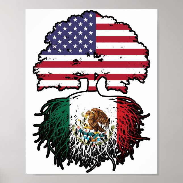 Póster Bandera de raíces mexicanas norteamericanas en los (Frente)