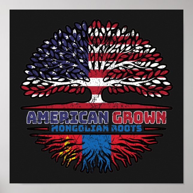 Póster Bandera de raíces mongolas norteamericanas de Mong (Frente)