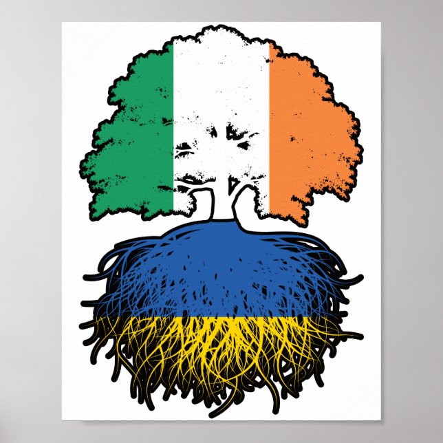 Póster Bandera de raíces ucranianas irlandesas de árbol d (Frente)