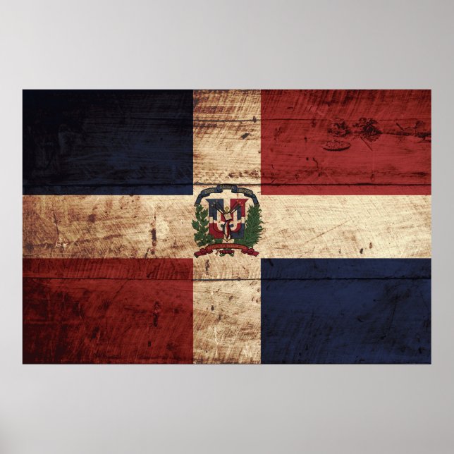 Póster Bandera de República Dominicana en grano de madera (Frente)
