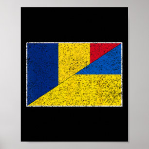 Póster Bandera de Rumania Ucrania Orgullo Rumano Ucranian