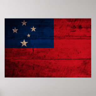 Póster Bandera de Samoa de madera antigua