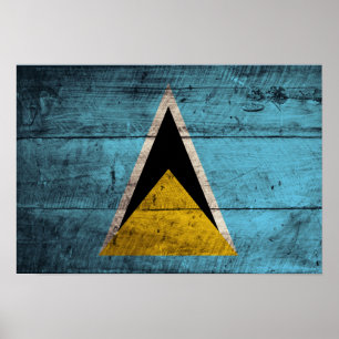 Póster Bandera de Santa Lucía antigua de madera