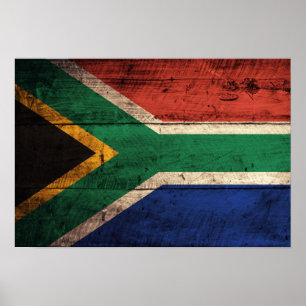 Póster Bandera de Sudáfrica de madera vieja
