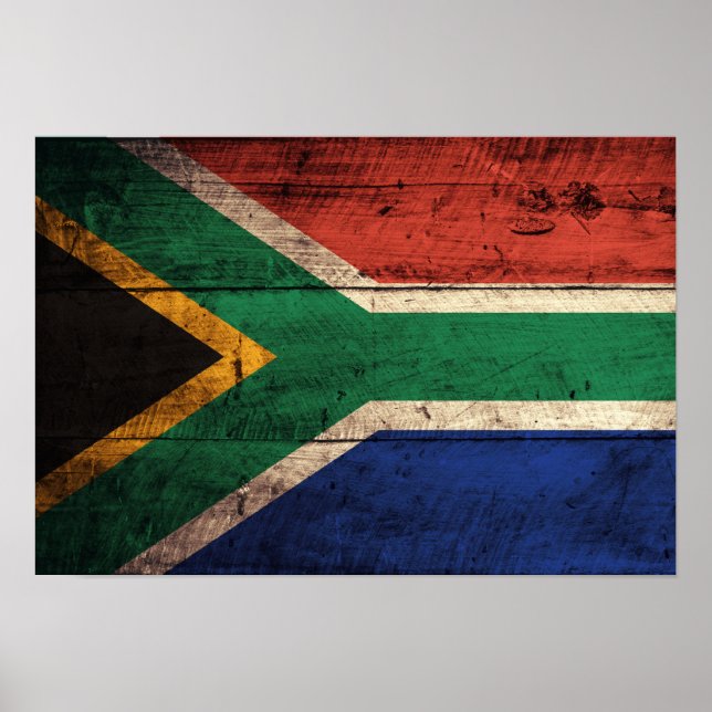 Póster Bandera de Sudáfrica de madera vieja (Frente)