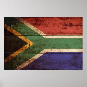 Póster Bandera de Sudáfrica en grano de vieja madera