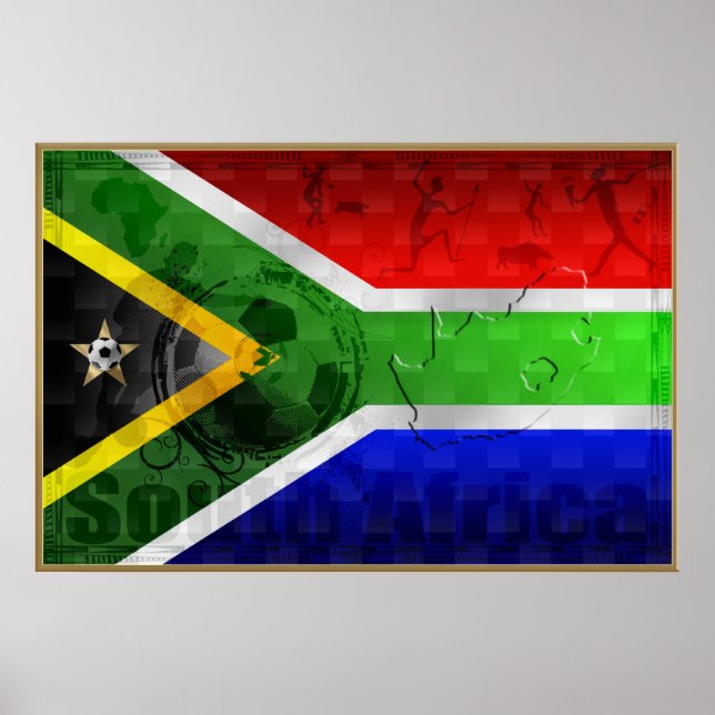 Póster Bandera de Sudáfrica Gran Poster de fútbol (Frente)
