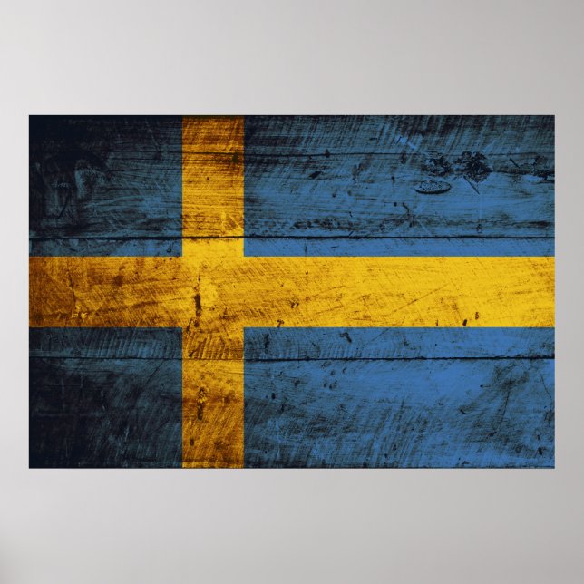Póster Bandera de Suecia en grano de madera vieja (Frente)
