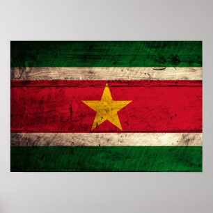 Póster Bandera de Surinam antigua de madera