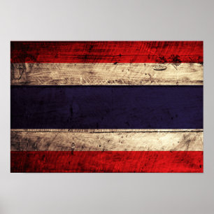Póster Bandera de Tailandia de madera antigua