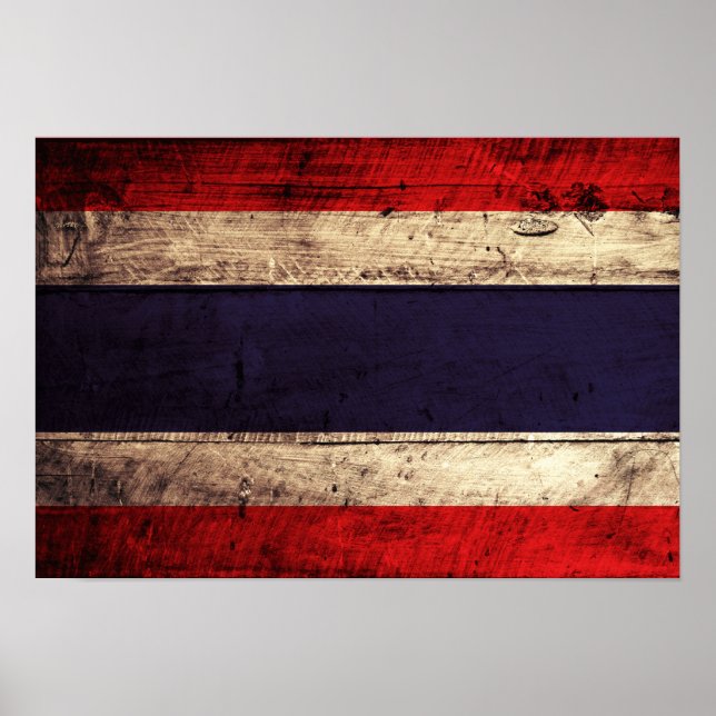 Póster Bandera de Tailandia de madera antigua (Frente)