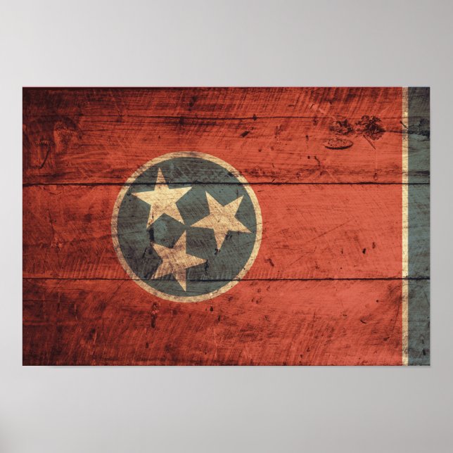 Póster Bandera de Tennessee de Madera Vieja; (Frente)