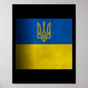 Póster Bandera de Ucrania azul y amarilla con escudo de a