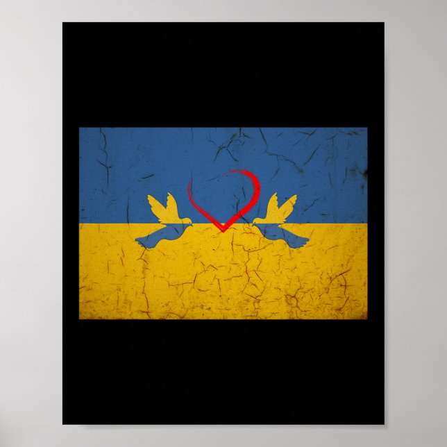 Póster Bandera de Ucrania con corazón  (Frente)