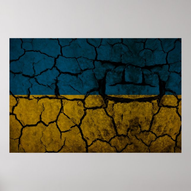 Póster Bandera de Ucrania con grietas (Frente)
