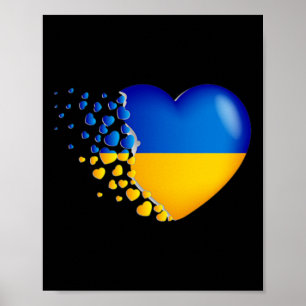 Póster Bandera de Ucrania con pequeños corazones volando