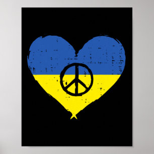 Póster Bandera de Ucrania Corazón Signo de Paz Retro Muje